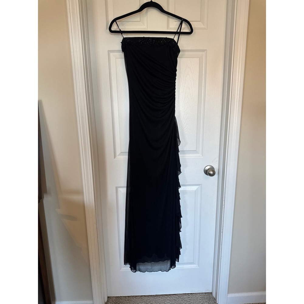 City Triangles Vintage Black Beaded Floral Mesh Prom Formal Maxi Dress Small Y2K